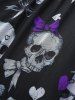 Haut mouchoir grande taille en maille à lacets et manches évasées avec imprimé tête de mort, nœud papillon et cœur - Pourpre  L | US 12