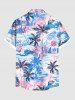 Plus Size Coconut Tree Tropical Leaf Print Buttons Pocket Hawaii Shirt For Men -  