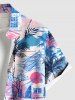 Plus Size Coconut Tree Tropical Leaf Print Buttons Pocket Hawaii Shirt For Men -  