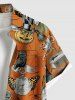 Plus Size Halloween Pumpkin Skull Owl Spider Web Butterfly Clock Eagle Print Buttons Pocket Shirt For Men -  
