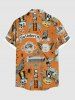Plus Size Halloween Pumpkin Skull Owl Spider Web Butterfly Clock Eagle Print Buttons Pocket Shirt For Men -  