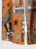 Plus Size Halloween Pumpkin Skull Owl Spider Web Butterfly Clock Eagle Print Buttons Pocket Shirt For Men -  