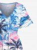 Plus Size Coconut Tree Tropical Leaf Print Split Hawaii Midi Dress -  