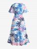 Plus Size Coconut Tree Tropical Leaf Print Split Hawaii Midi Dress -  