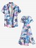 Robe mi-longue hawaïenne fendue à imprimé feuilles tropicales de cocotier grande taille - Bleu Ciel 5X