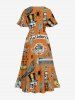 Robe mi-longue fendue grande taille pour Halloween, motif citrouille, crâne, hibou, toile d'araignée, papillon, horloge, aigle - Orange L