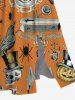 Plus Size Halloween Pumpkin Skull Owl Spider Web Butterfly Clock Eagle Print Split Midi Dress -  