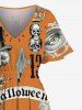 Robe mi-longue fendue grande taille pour Halloween, motif citrouille, crâne, hibou, toile d'araignée, papillon, horloge, aigle - Orange 6X