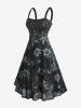 Plus Size Flowers Print Grommets Buckle Chains Tank Dress -  