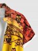 Plus Size Halloween Hat Wizard Owl Bat Spider Web Print Buttons Pocket Shirt For Men - Orange 6XL