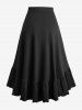 Jupe asymétrique à volants et œillets, lacée et froncée, grande taille - Noir 1X | US 14-16