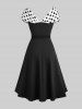 Plus Size Polka Dots Print Crossover Panel Ruched Vintage Dress With Buckle Belt -  
