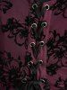 Robe grande taille à fleurs, laçage, volants, manches évasées, asymétrique et décolleté en V avec empiècement croisé. - Rouge foncé 4X | US 26-28