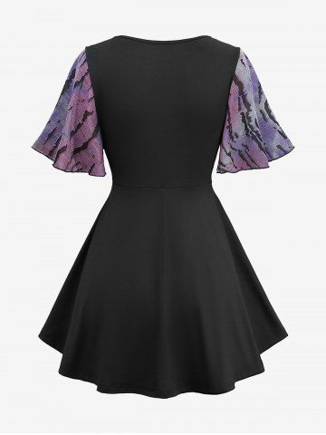 Tie Dye Ombre Jacquard Surplice Buckle Belted Top and Mock Button Layered Pocket A Line Skirt Plus Size Outfit
