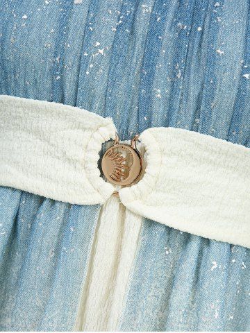 Hot Stamping Ombre Print Cold Shoulder Flare Sleeves Blouse and Ruffles Waist Wide Leg Pants Plus Size Outfit