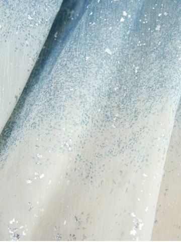 Hot Stamping Ombre Print Cold Shoulder Flare Sleeves Blouse and Ruffles Waist Wide Leg Pants Plus Size Outfit