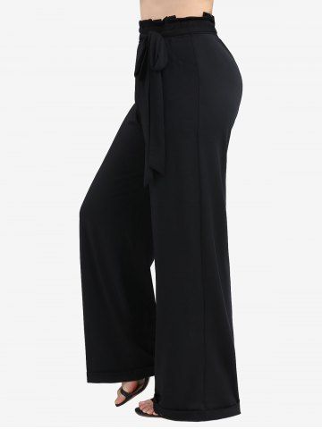 Hot Stamping Ombre Print Cold Shoulder Flare Sleeves Blouse and Ruffles Waist Wide Leg Pants Plus Size Outfit