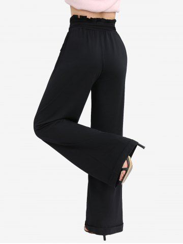 Hot Stamping Ombre Print Cold Shoulder Flare Sleeves Blouse and Ruffles Waist Wide Leg Pants Plus Size Outfit