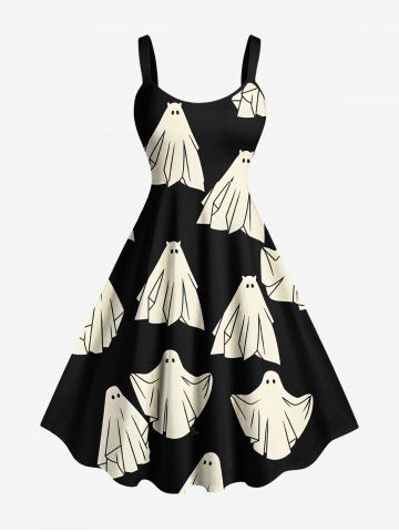 Plus Size Halloween Ghost Print Tank Dress - BLACK - M