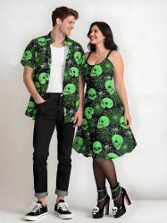Halloween Skulls Spider Web Star Print Plus Size Matching Outfit For Couples -  
