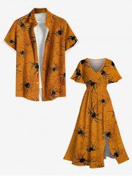 Halloween Spider Web Insect Print Plus Size Matching Outfit For Couples -  