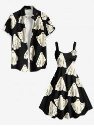 Tenue assortie grande taille à imprimé fantôme d'Halloween pour couples - Noir 