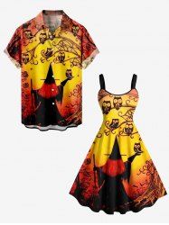 Halloween Hat Wizard Owl Bat Spider Web Print Plus Size Matching Outfit For Couples -  