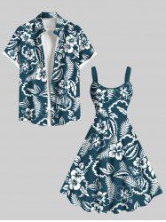 Hibiscus Flowers Tropical Leaf Print Plus Size Matching Hawaii Beach Outfit For Couples -  