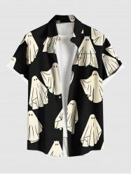 Chemise à boutons et poches grande taille pour homme, imprimé fantôme d'Halloween - Noir XL