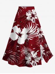 Jupe hawaïenne fendue grande taille à imprimé feuilles tropicales et fleurs d'hibiscus - Rouge XS