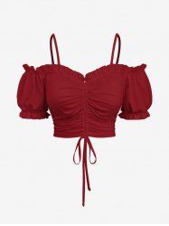 Plus Size Cinched Ruched Ruffles Cold Shoulder Cami Top -  