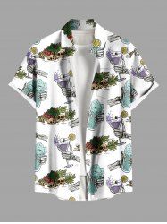 Plus Size Skulls Skeleton Claw Flowers Leaf Fruit Juice Print Buttons Pocket Hawaii Shirt For Men -  