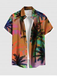 Chemise hawaïenne grande taille à imprimé ombré cocotiers et poches boutonnées pour homme - Orange 4XL