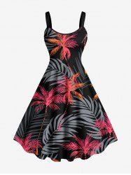 Robe débardeur trapèze hawaïenne grande taille à imprimé feuilles tropicales et cocotiers - Noir 1X