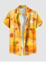Chemise hawaïenne grande taille à imprimé cœurs et boutons, avec poches, pour homme - Jaune XL