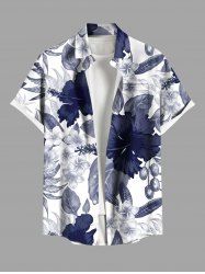 Plus Size Hibiscus Flowers Leaf Print Buttons Pocket Hawaii Shirt For Men -  