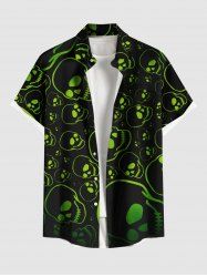 Plus Size Skull Print Halloween Button Pocket Shirt For Men -  