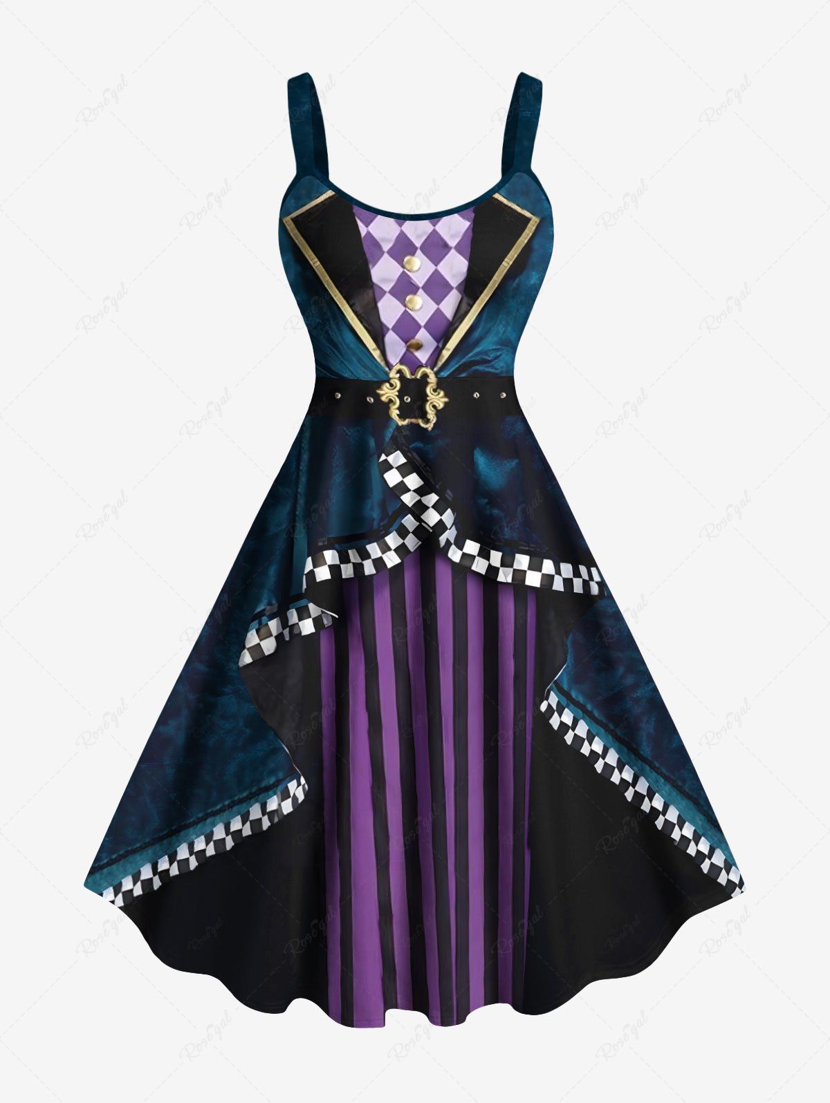 Buy Plus Size Ruffles Suit Pattern Plaid Print Halloween A Line Tank Dress  