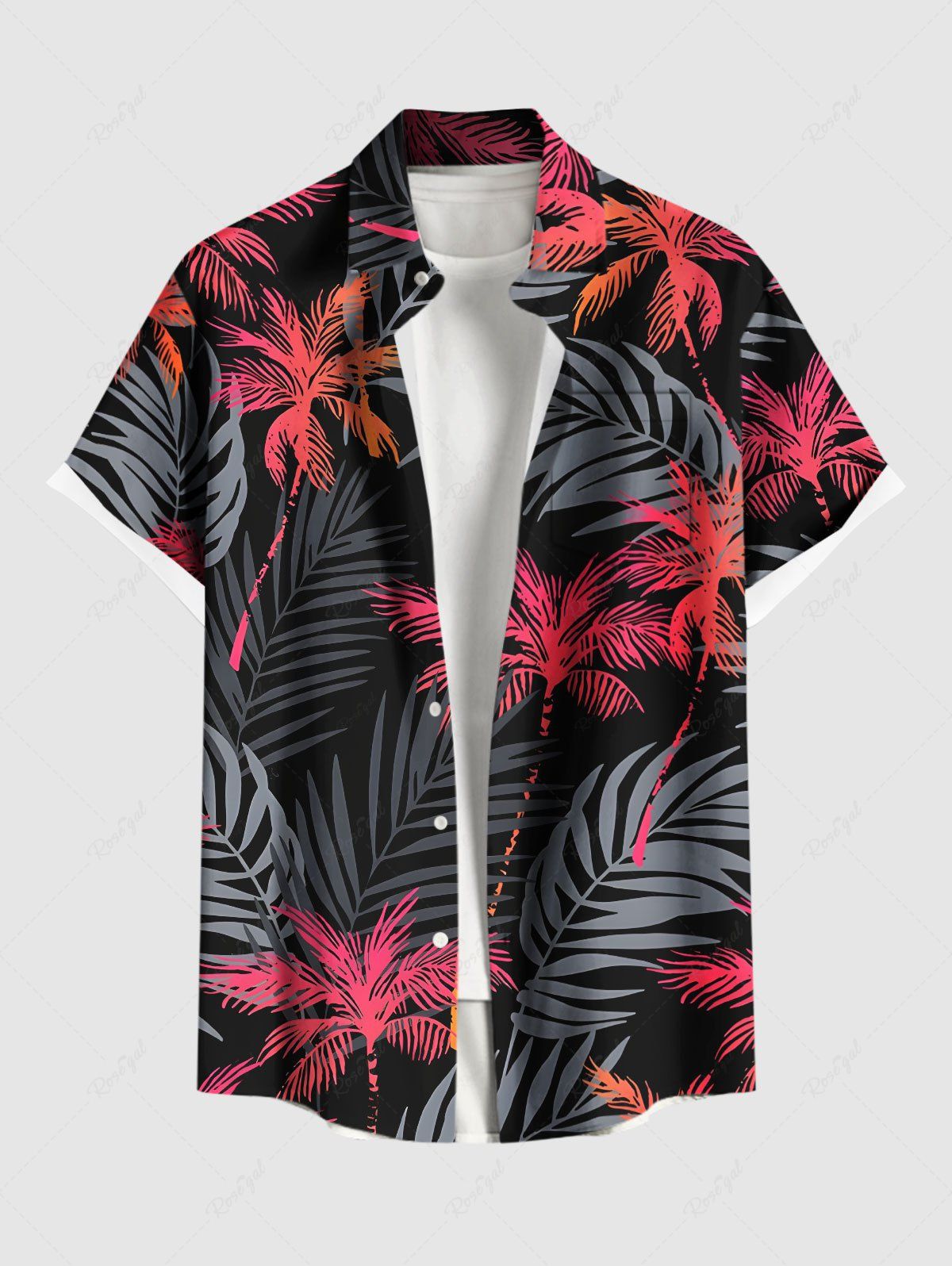 Chemise hawaïenne grande taille à imprimé feuilles tropicales et cocotiers pour homme Noir 5XL