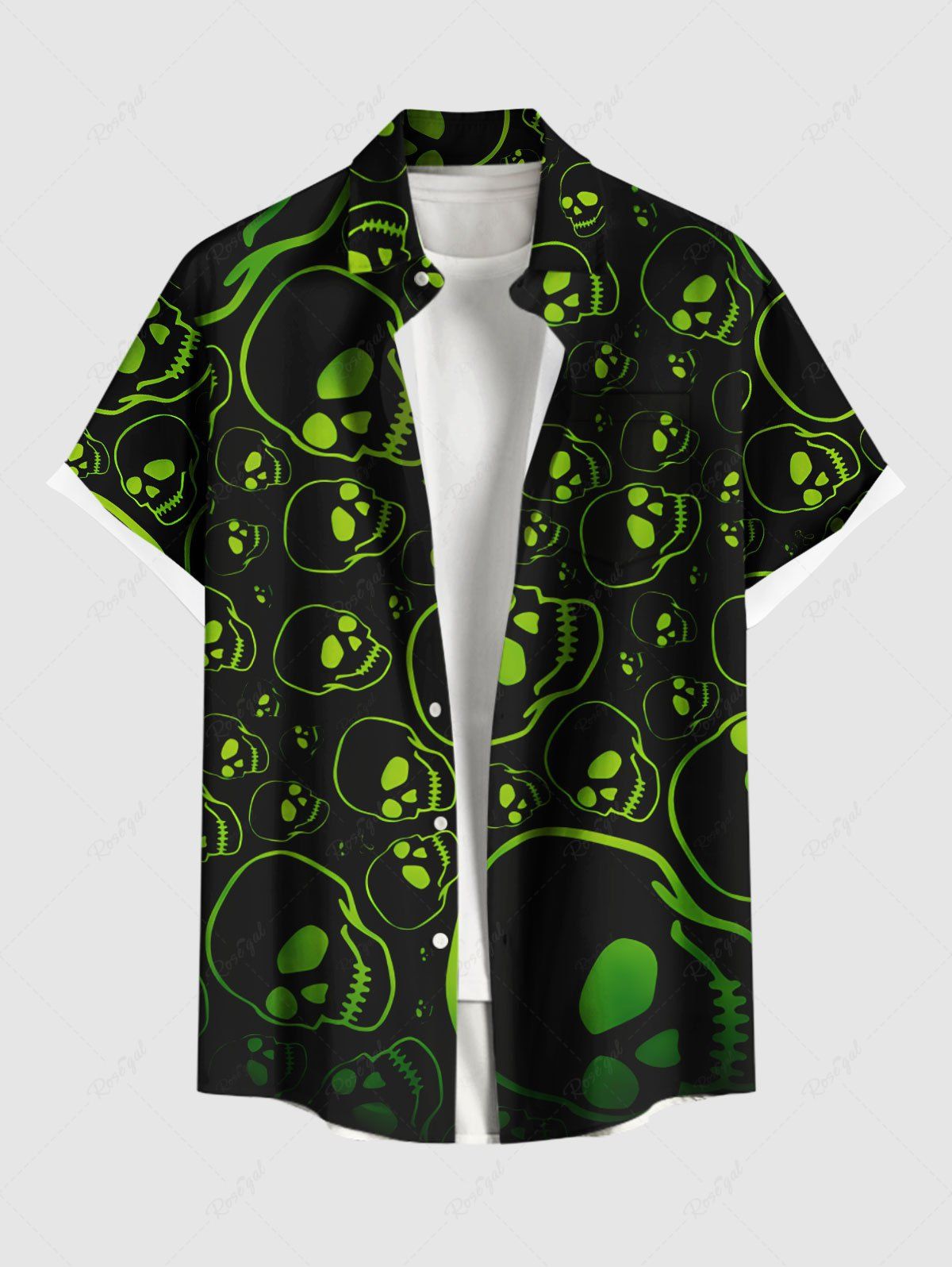 Chemise boutonnée Halloween grande taille à imprimé tête de mort pour homme Noir M