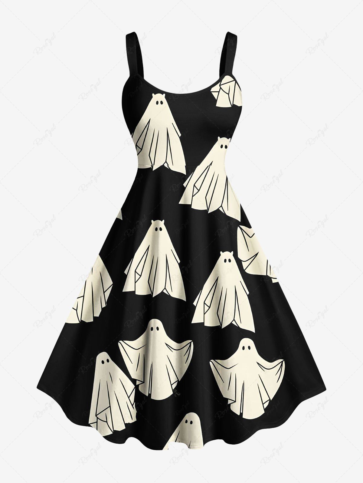 Fashion Plus Size Halloween Ghost Print Tank Dress  