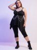 Gothic O Ring Chains Handkerchief Tank Top and Skull Flocking Appliques Flare Pants Plus Size Outfit -  