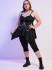 Gothic O Ring Chains Handkerchief Tank Top and Skull Flocking Appliques Flare Pants Plus Size Outfit -  
