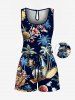 Matching Hawaii Shirt and Romper Plus Size Beach Outfit Coconut Tree Hibiscus Flower Beer Shell Print For Couples -  