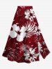 Hibiscus Flower Tropical Leaf Print Plus Size Hawaii Matching Set -  