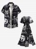 Plus Size Skull Bat Letters Moon Print Halloween Split Pocket A Line Midi Dress -  