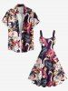 Plus Size Tropical Leaf Hibiscus Flower Flamingo Print Hawaii A Line Tank Dress -  