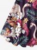 Plus Size Tropical Leaf Hibiscus Flower Flamingo Print Hawaii A Line Tank Dress -  