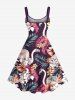 Plus Size Tropical Leaf Hibiscus Flower Flamingo Print Hawaii A Line Tank Dress -  