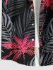 Plus Size Tropical Leaf Coconut Tree Print Hawaii Button Pocket Shirt For Men -  